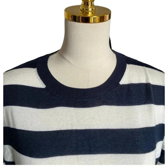 ZARA | Oversized Navy/White Striped Long Sleeve Sweater with Red Trim Size S - Picture 10 of 13